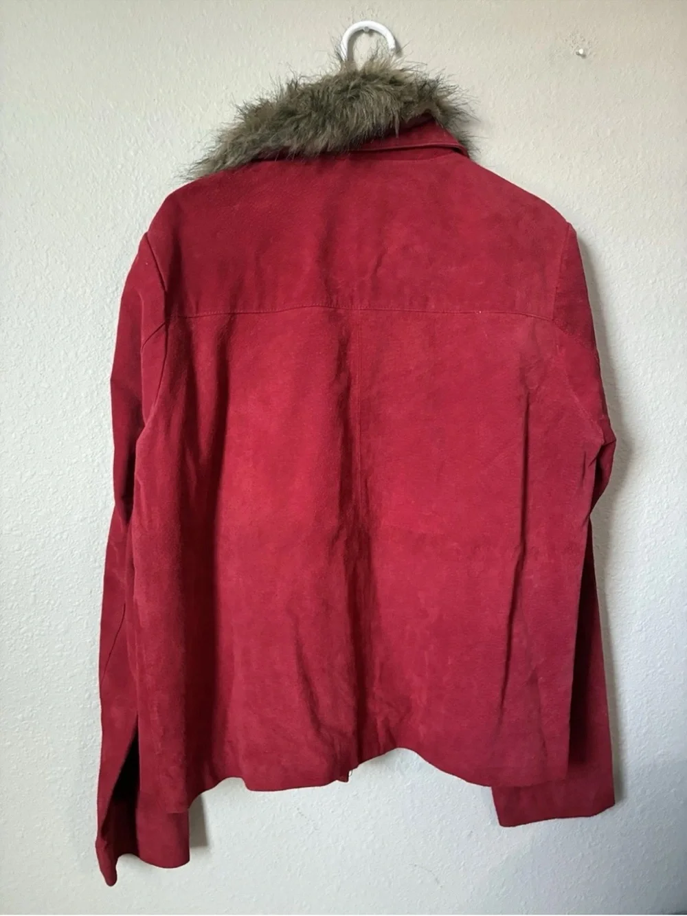 JohnPaulRichard Red Faux-Suede Jacket with Faux-Fur Collar